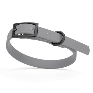 Battleship Gray dog collar with black hardware, made from waterproof biothane, 9 to 12 inches long