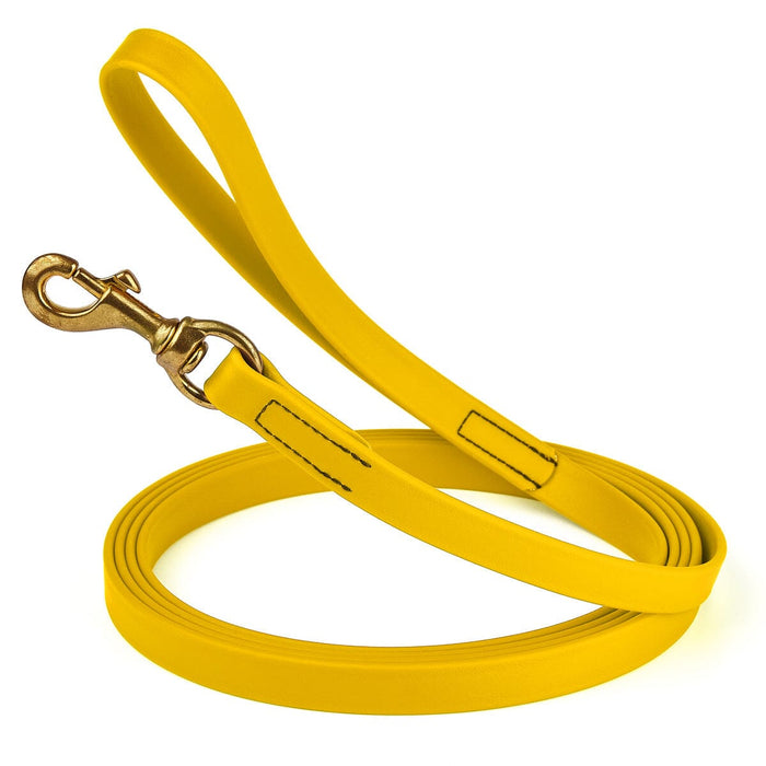 20 ft dog leash with brass snap hook, 3/4in wide, made from waterproof Biothane, Lemon Yellow