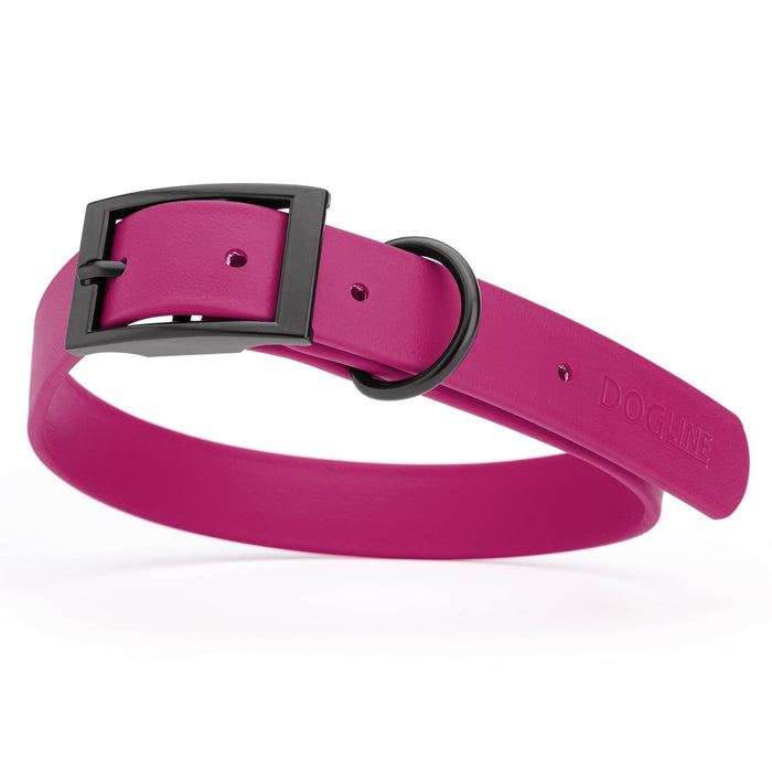 Magenta Pink dog collar with black buckle, made from waterproof biothane, 22 to 25 inches long