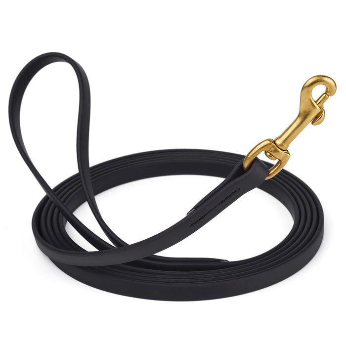 15 ft Black dog leash with brass clip, made from waterproof Biothane, width 1/2 inch