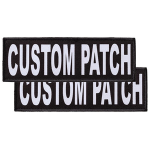 Custom Bright White text patches for dog vest, harness or collar, with hook backing for hook and loop fastener