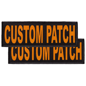 Custom Yellow text patches for dog vest, harness or collar, with hook backing for hook and loop fastener
