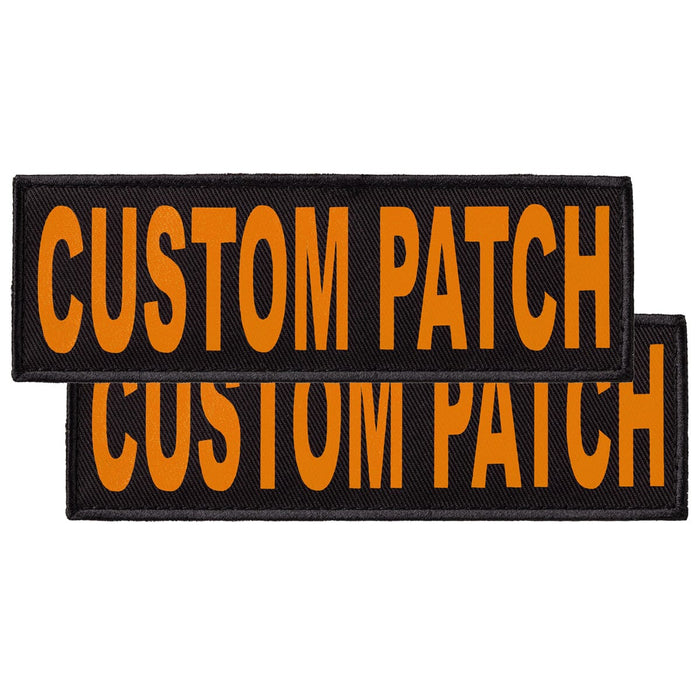 Custom Yellow text patches for dog vest, harness or collar, with hook backing for hook and loop fastener