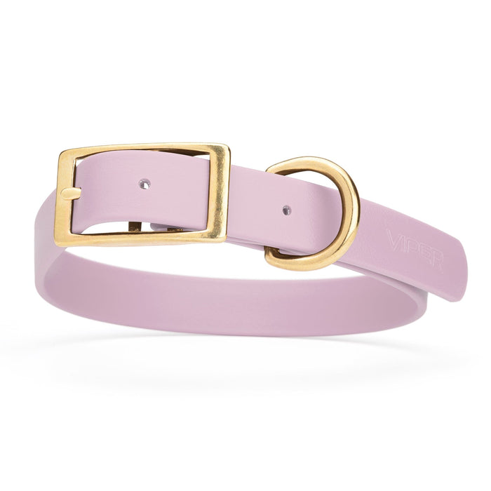 Pastel Purple dog collar with brass buckle and D-ring, made from waterproof Biothane, 1-inch wide, fits medium and large dogs