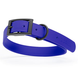 Waterproof Blueberry dog collar with black metal buckle and D-ring, made from Biothane, width: 1 inch, large