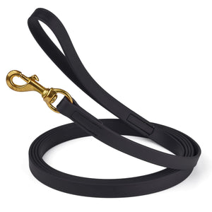 3/4in Black dog leash with brass snap, made from waterproof Biothane, 10 feet long