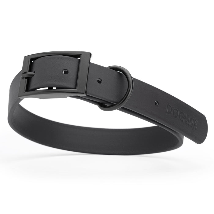Black Biothane dog collar with black metal buckle and D-ring, width: 1 inch, x-large