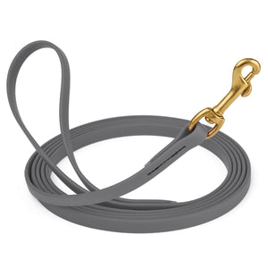 Waterproof Battleship Gray dog collar with brass clip, made from BioThane, length 10 feet, width 1/2 inch