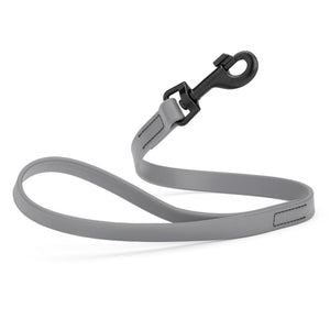 Battleship Gray traffic lead for dogs with black snap hook, 2 ft long, made from durable Biothane