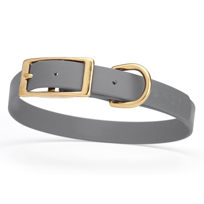 Biothane dog collar with brass buckle and D-ring, waterproof, fits medium dogs, width 3/4 inch, Battleship Gray