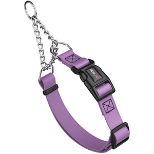 Amethyst purple martingale dog collar with black quick release buckle, made from waterproof Biothane
