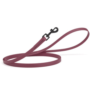 Merlot burgundy dog leash with black swivel clip, made from waterproof Biothane, 6 feet long, 1/2 inches wide