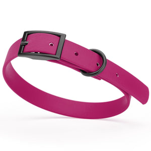 Magenta Pink dog collar with black hardware, made from waterproof biothane, 12 to 15 inches long