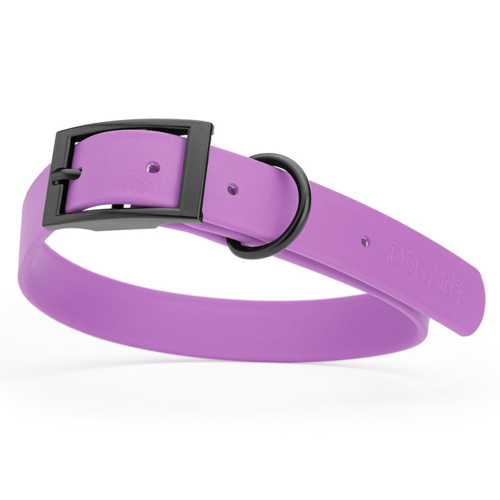 Amethyst Purple Biothane dog collar with black metal buckle and D-ring, width: 1 inch, x-large