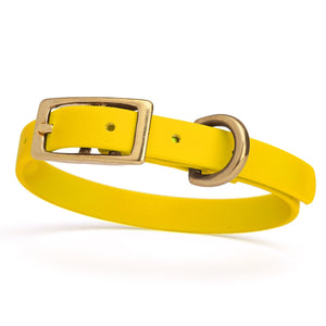Waterproof collar for small dogs, made from Biothane with brass hardware, width 1/2 inch, Lemon Yellow