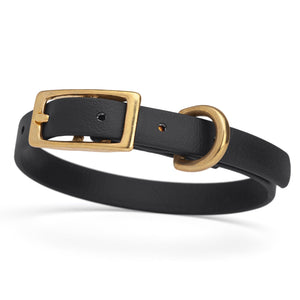 Waterproof collar for small dogs, made from Biothane with brass hardware, width 1/2 inch, Black
