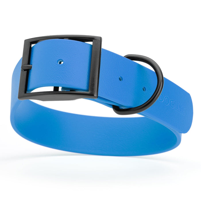 Cerulean Blue waterproof collar for large dogs with black hardware, made from Biothane, width: 1.5 inches 