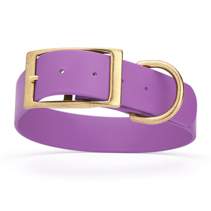 Amethyst Purple waterproof collar for large dogs with brass buckle and D-ring, made from Biothane, 1.5-inch wide