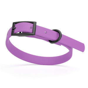 Amethyst Purple dog collar with black hardware, made from waterproof biothane, 9 to 12 inches long