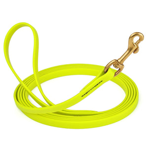 Waterproof Safety Yellow dog collar with brass clip, made from BioThane, length 10 feet, width 1/2 inch