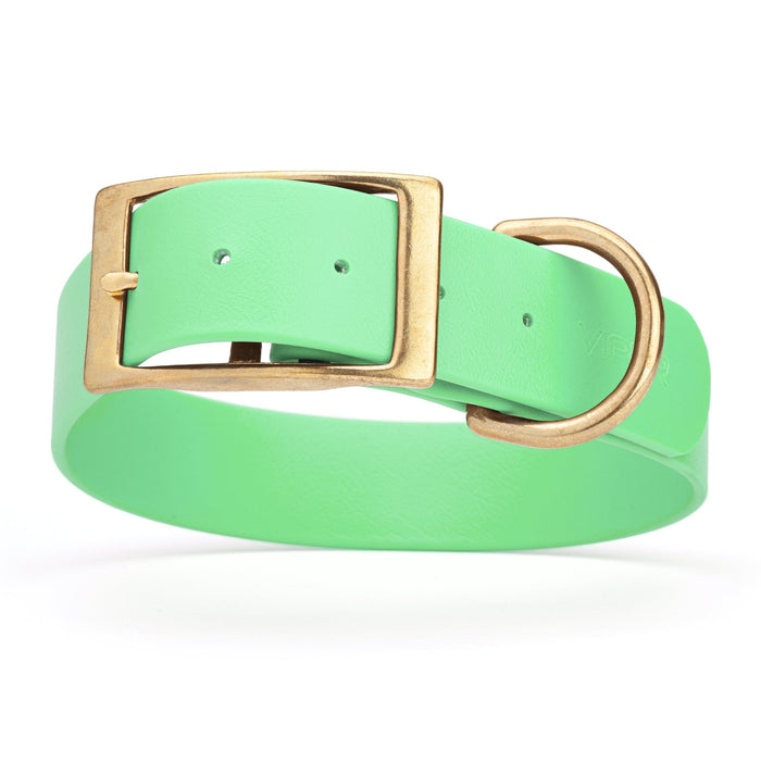 Seafoam Green waterproof collar for large dogs with brass buckle and D-ring, made from Biothane, 1.5-inch wide
