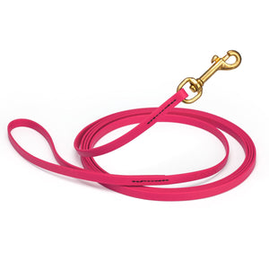 Passionfruit Pink waterproof dog collar with brass hardware, 3/8 inch width, 15 feet length, made from Biothane