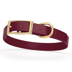 Biothane dog collar with brass buckle and D-ring, waterproof, fits medium dogs, width 3/4 inch, Merlot Burgundy