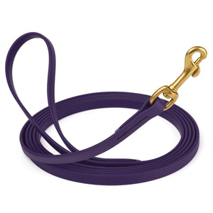Violet Purple Biothane dog leash with brass swivel snap hook, 1/2 inch wide, 33 feet long