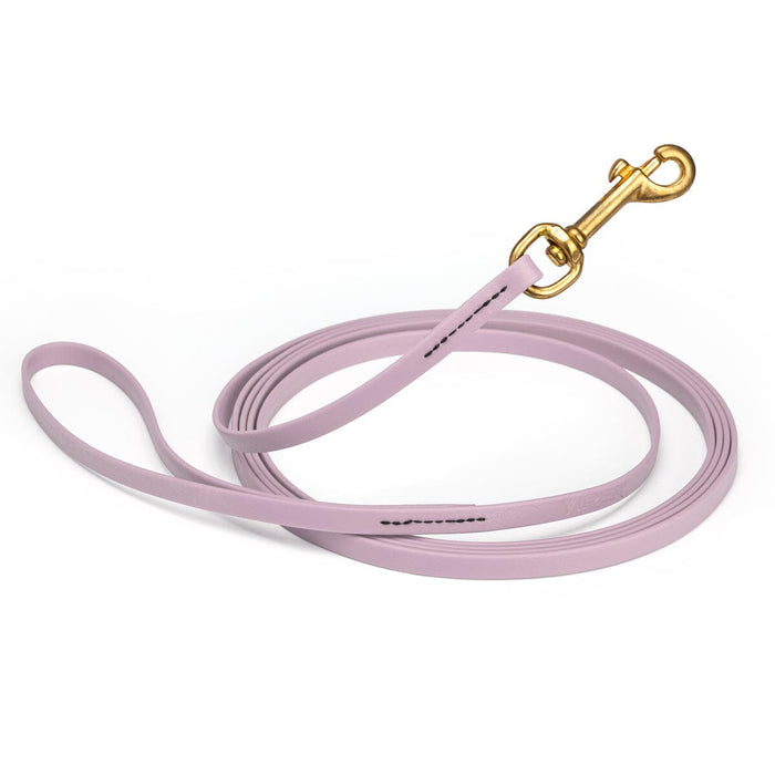 Pastel Purple waterproof dog collar with brass hardware, 3/8 inch width, 15 feet length, made from Biothane