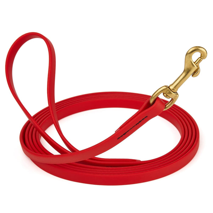 15 ft Cherry Red dog leash with brass clip, made from waterproof Biothane, width 1/2 inch