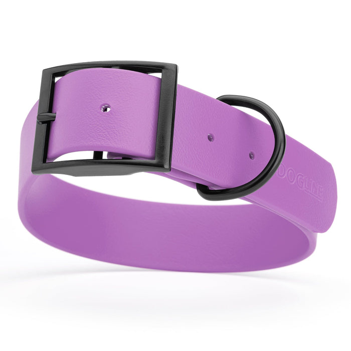 Amethyst Purple waterproof collar for large dogs, 1.5 inches wide, made from Biothane, with black metal hardware
