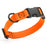 Hunter Orange dog collar with black quick release buckle and metal D-ring, adjustable, 5/8 inches wide, made from waterproof Biothane