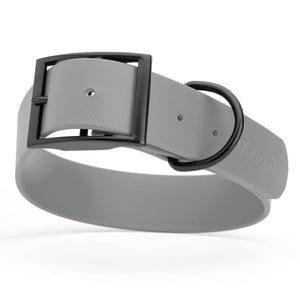 Battleship Gray Biothane waterproof collar for large and giant dogs, width 1.5 inches, black metal buckle and D-ring