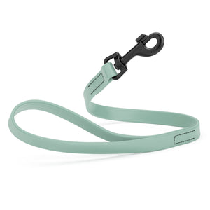 Sage Green traffic lead for dogs with black snap hook, 2 ft long, made from durable Biothane