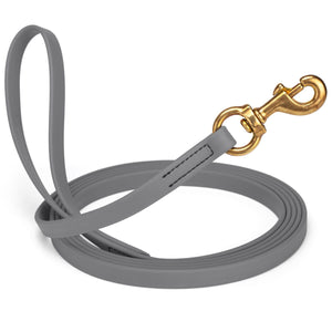 Battleship Gray BioThane dog collar with brass swivel snap hook, width 5/8 inch, length 10 feet