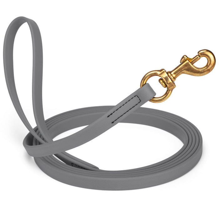 Battleship Gray BioThane dog collar with brass swivel snap hook, width 5/8 inch, length 10 feet