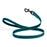 Teal dog leash with black snap hook, made from non-slip rubberized nylon, 4 ft long
