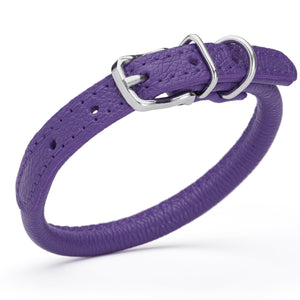 Purple leather dog collar with metal hardware, 1/3 inches wide