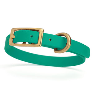 Waterproof collar for small dogs, made from Biothane with brass hardware, width 1/2 inch, Teal 