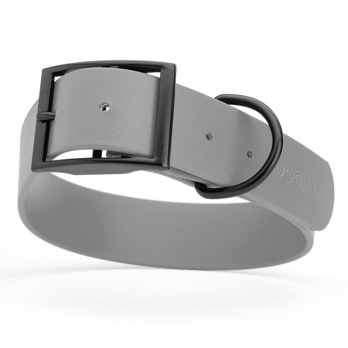 Battleship Gray waterproof collar for large dogs with black hardware, made from Biothane, width: 1.5 inches 