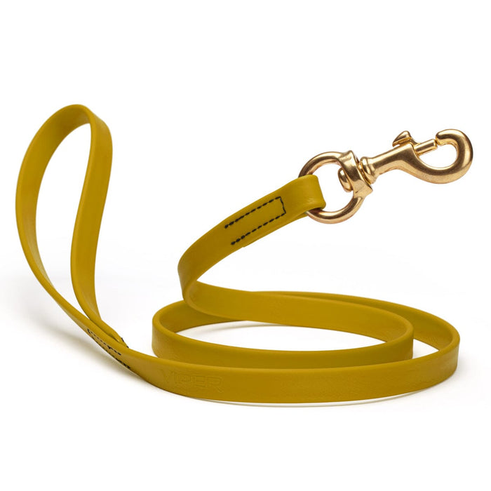 Treasure Gold 6 ft dog leash with brass swivel snap hook, made from Biothane, 3/4 or 5/8 inch wide