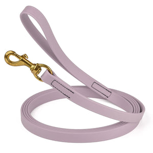 Waterproof Pastel Purple dog leash with brass clip, made from BioThane, 3/4 inch wide, 33 feet long