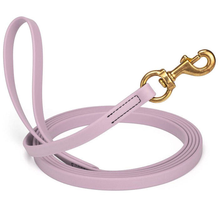 Pastel Purple waterproof dog leash, 20 ft long, 5/8 in wide, made from Biothane with brass hardware
