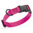 Magenta Pink dog collar with black quick release buckle and metal D-ring, adjustable, 5/8 inches wide, made from waterproof Biothane