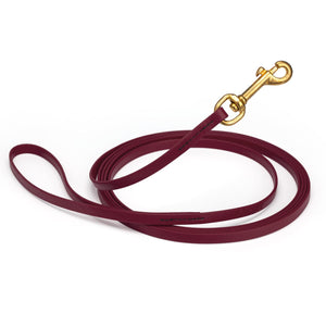 Merlot Burgundy Biothane dog leash with brass snap hook, waterproof, 3/8in wide, 10ft long