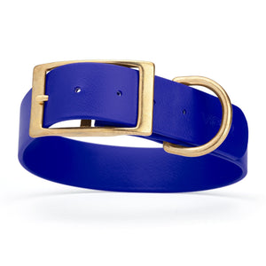 Blueberry dog collar with brass buckle and D-ring, made from waterproof Biothane, 1.5-inch wide, fits large and giant dogs