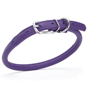 Purple leather dog collar with metal hardware, 3/8 inches wide