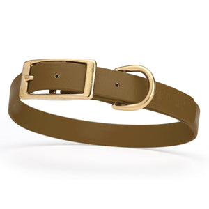 Biothane dog collar with brass buckle and D-ring, waterproof, fits medium dogs, width 3/4 inch, Coyote Brown