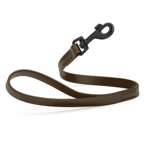 Dark Chocolate Brown traffic lead for dogs with black snap hook, 2 ft long, made from durable Biothane