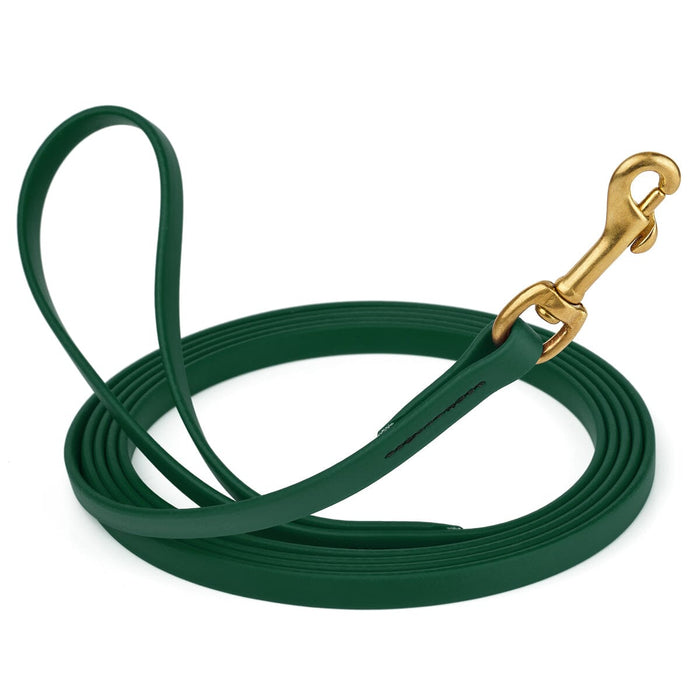 15 ft Hunter Green dog leash with brass clip, made from waterproof Biothane, width 1/2 inch